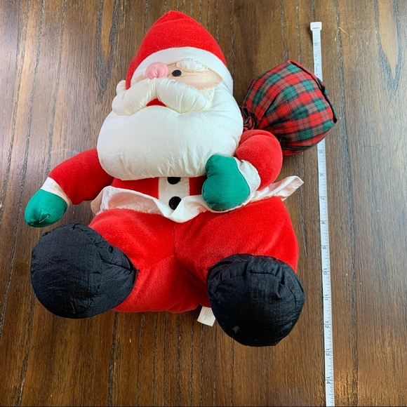 1993 Gibson Greetings Plush 11” Santa Claus Puffy Nylon Christmas Plaid Bag - Picture 9 of 9